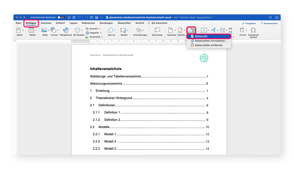 Inhaltsverzeichnis Bachelorarbeit Anleitung Beispiele