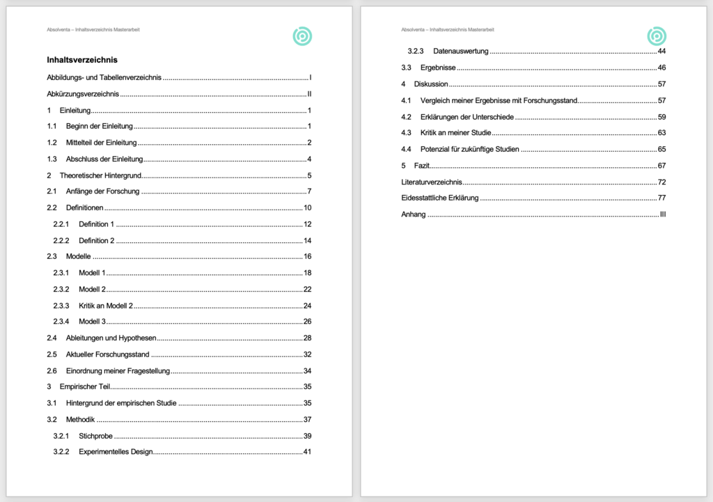Muster für ein Inhaltsverzeichnis einer Masterarbeit
